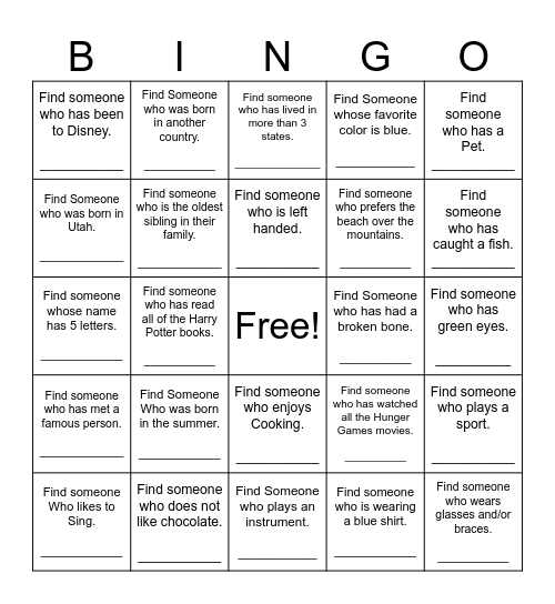 Find Someone Who Bingo Card