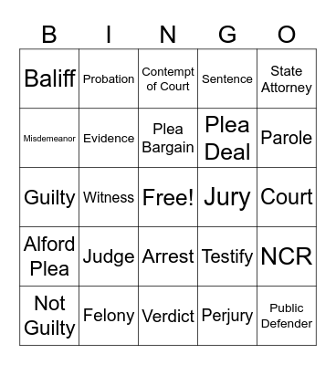 Court Education Bingo Card