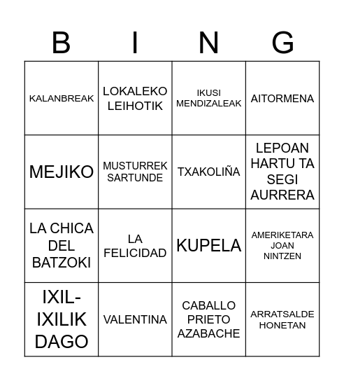 ELGORRIKO IÑAUTIK BINGO MUSIKATUA Bingo Card