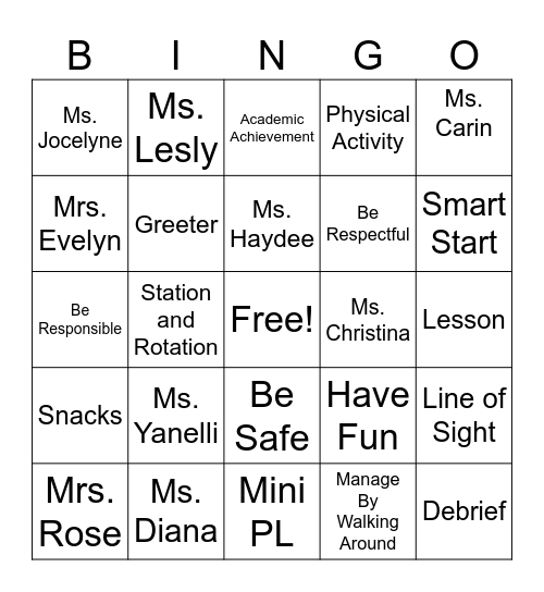 Think Together Things Bingo Card