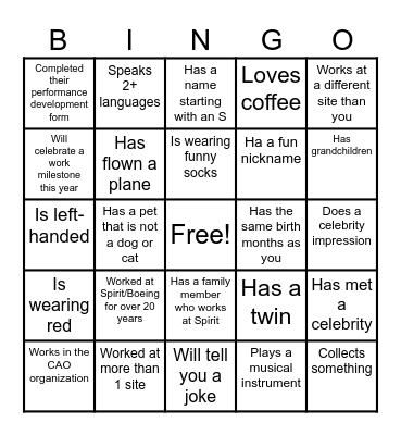 Getting to Know You Bingo Card