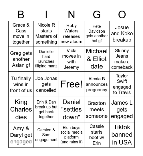 Year of the Peach Fuzz Bingo Card