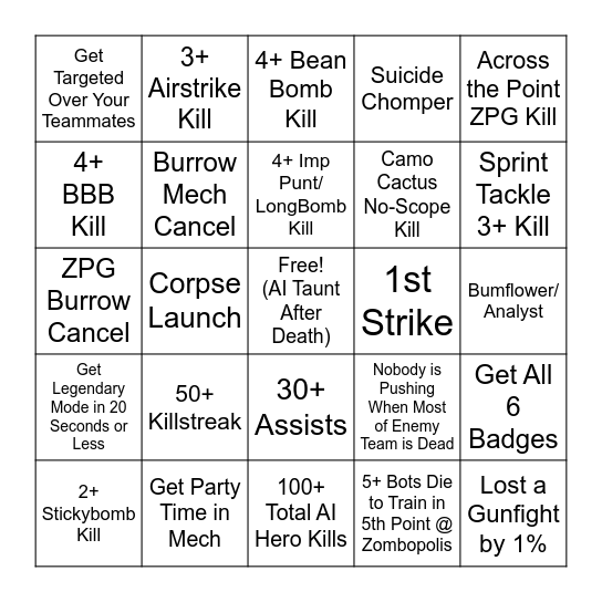 PVZ GW2 PVE Turf Bingo Card