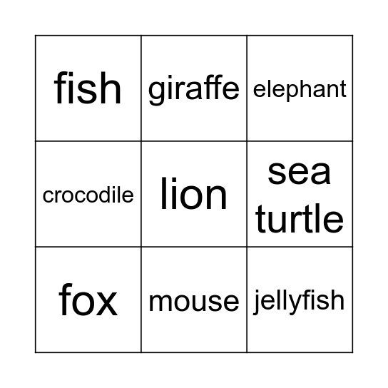 Wild animals Bingo Card