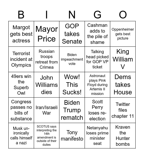 2023 Bingo Card