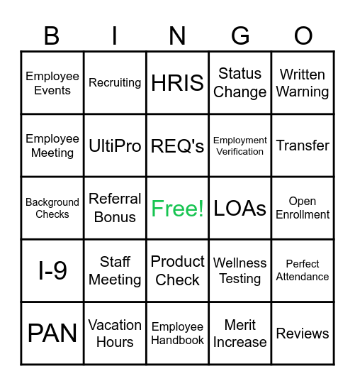 HR Bingo! Bingo Card