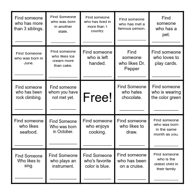 Find Someone Who... Bingo Card