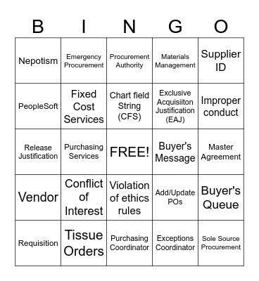 Procurement BINGO Card