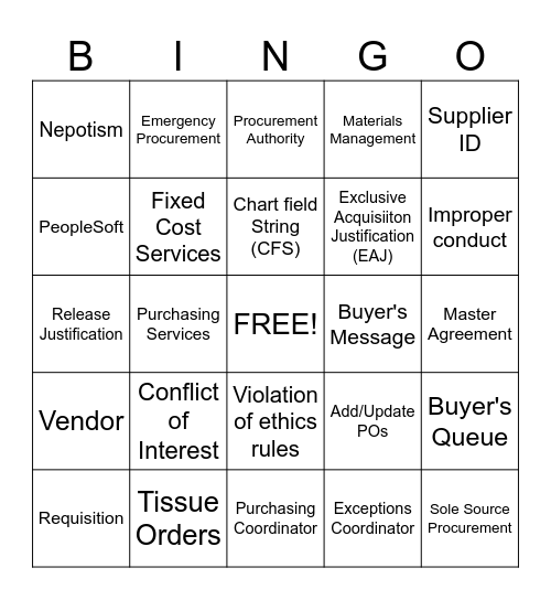 Procurement BINGO Card