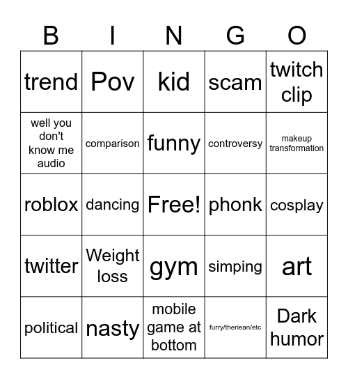 YTSHORTS Bingo Card