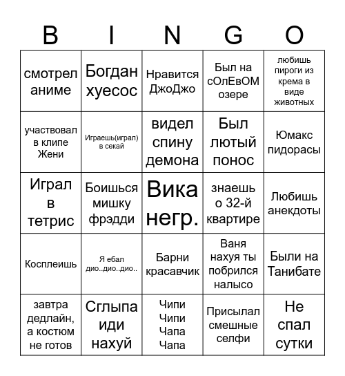 Участник Жожо Тусы Bingo Card