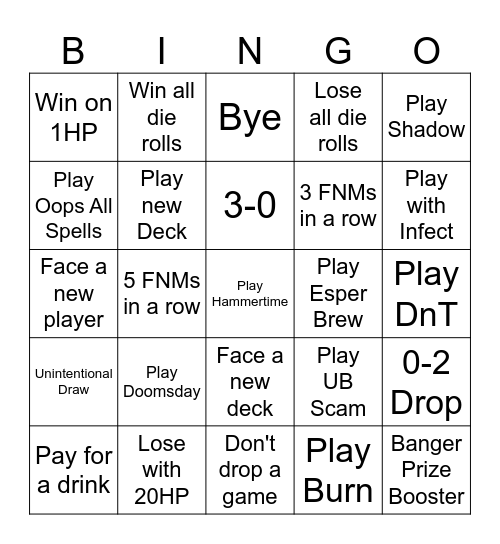 FNM Bingo Card