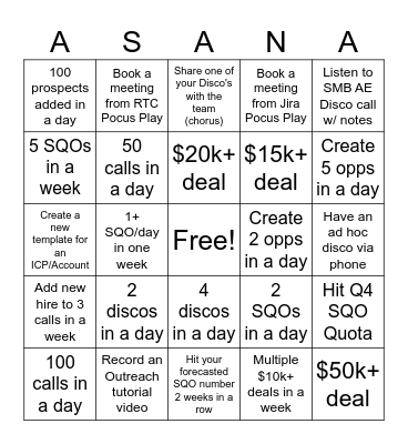 Asana Bingo Card