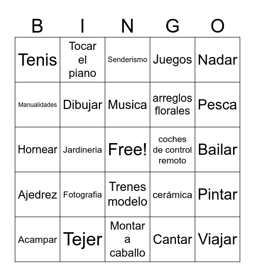 Expat Kids Bingo: Hobbies! Bingo Card