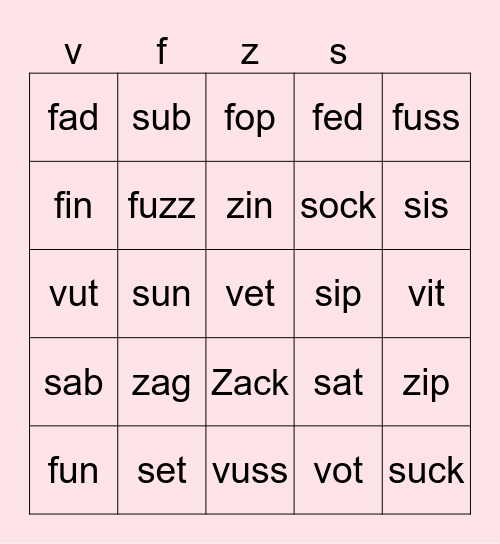 v f z s review Bingo Card