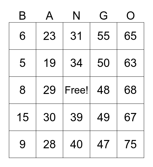 New Year Bang-o Bingo Card