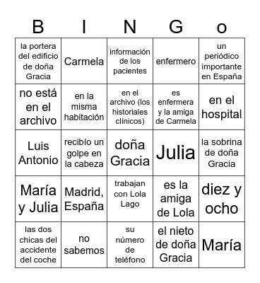 ¿Eres tú, María? 1-5. from the questions Bingo Card