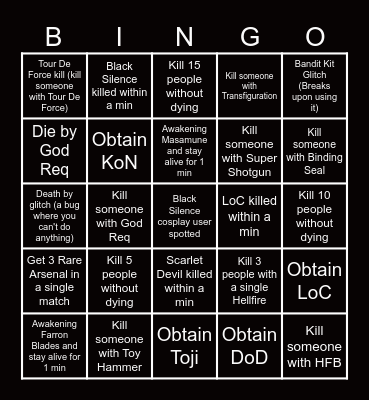 Allusion Bingo Card