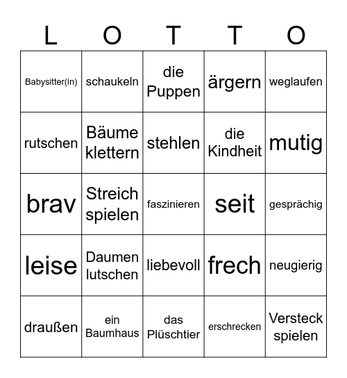 Als Kind: Meine Kindheit Bingo Card