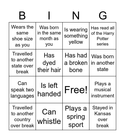 Untitled Bingo Card