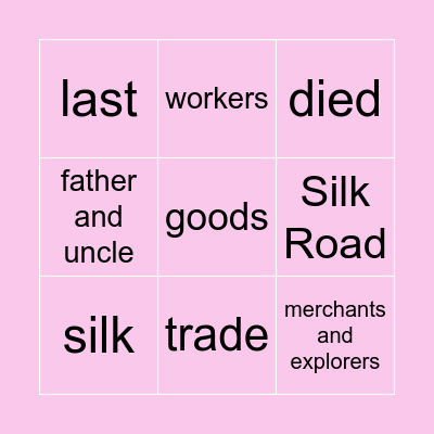 Marco Polo Bingo Card