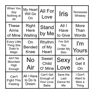 That's So Romantic Bingo Card