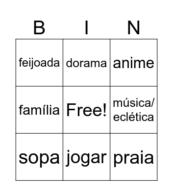 Wendy Bingo Card