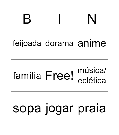 Wendy Bingo Card