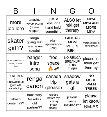 sk8 season 2 Bingo Card