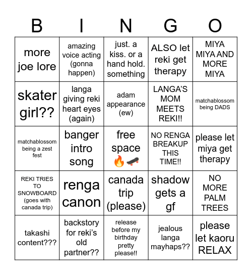 sk8 season 2 Bingo Card