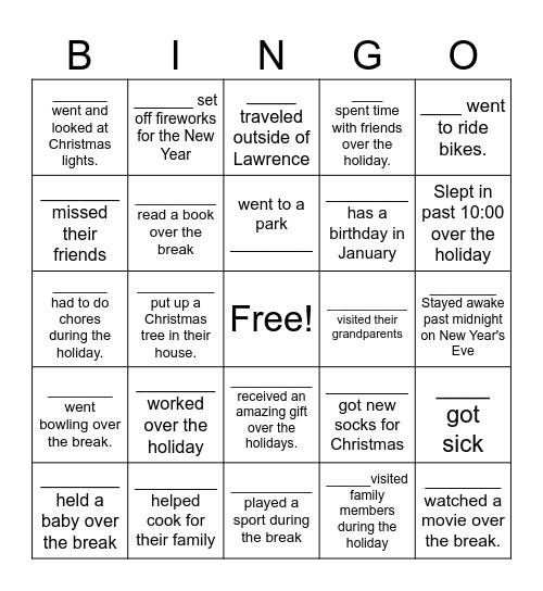 Holiday Break Bingo: FIND SOMEONE WHO... Bingo Card