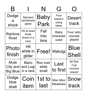 Mario Kart Bingo Card