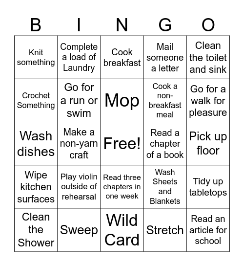 Weekly Bingo Card