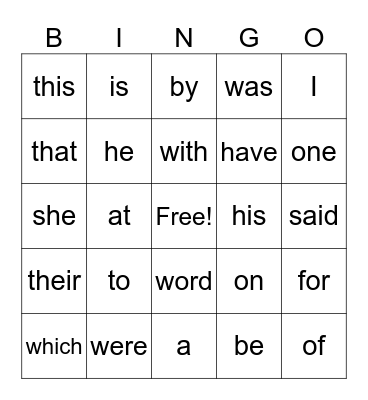 SIGHT WORDS 1 Bingo Card