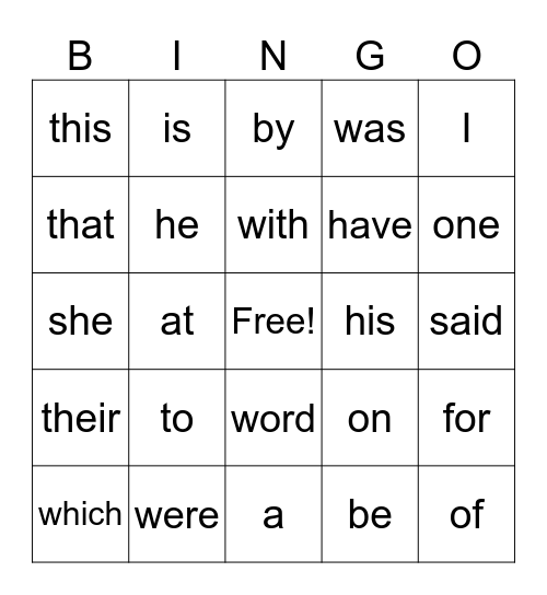 SIGHT WORDS 1 Bingo Card