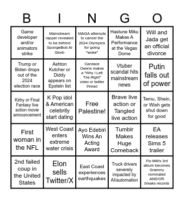 The Reef's 2024 Predictions Bingo Card