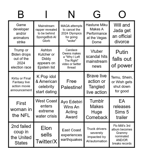 The Reef's 2024 Predictions Bingo Card