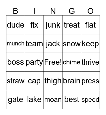 Short and Long Vowels Bingo Card