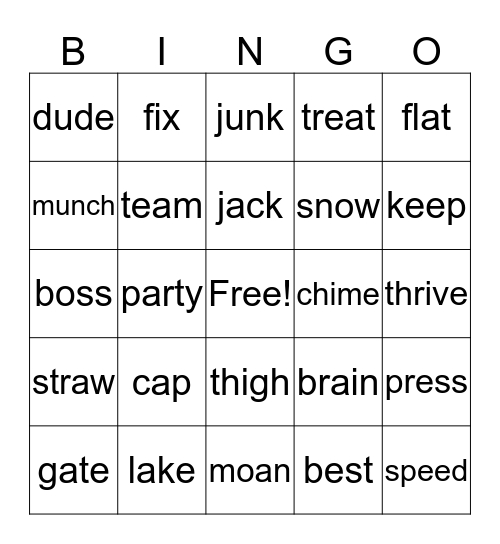 Short and Long Vowels Bingo Card