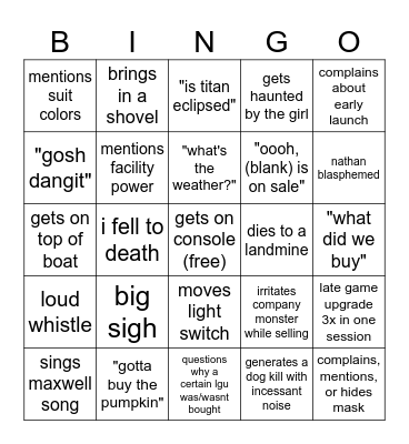 Lethal Lucas Bingo Card
