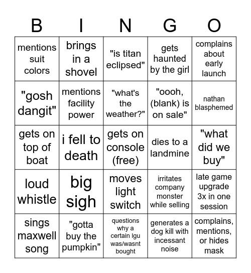 Lethal Lucas Bingo Card