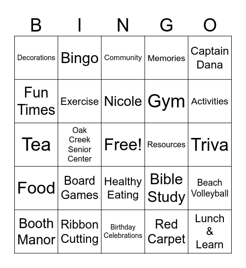 Grand Opening Bingo Card