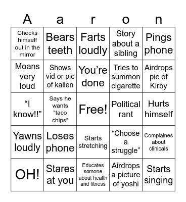 Aaron Bingo Card