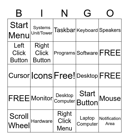 PC for Beginners Bingo Card