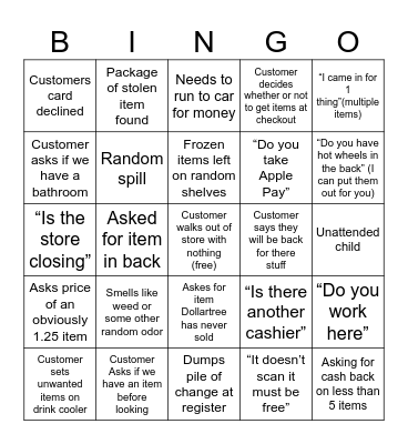 Dollartree bingo Card