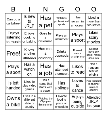 Getting to Know You Bingo Card