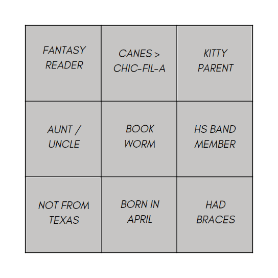 Untitled Bingo Card