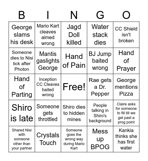 Floor Enjoyers TEA Prog Bingo Card