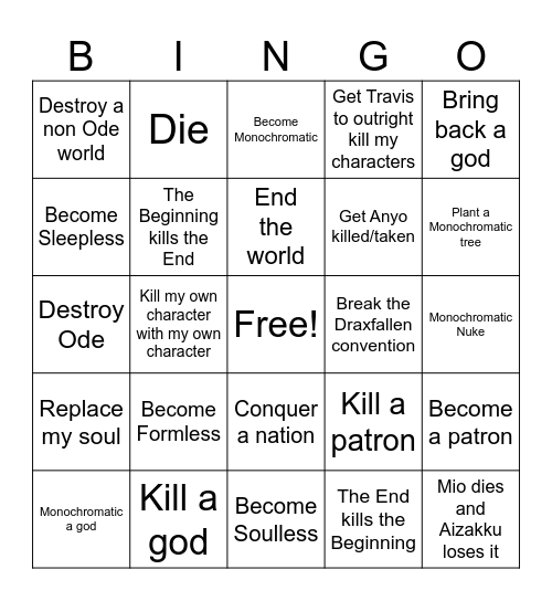 Exil's Soul Bingo Card