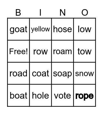 o_e    oa    ow      Bingo Card Bingo Card